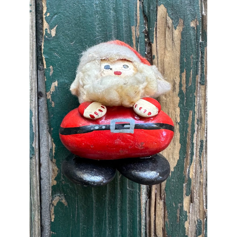 Vintage Hand Painted Stone Santa Claus Figurine Christmas Folk Art Decor 3 inch